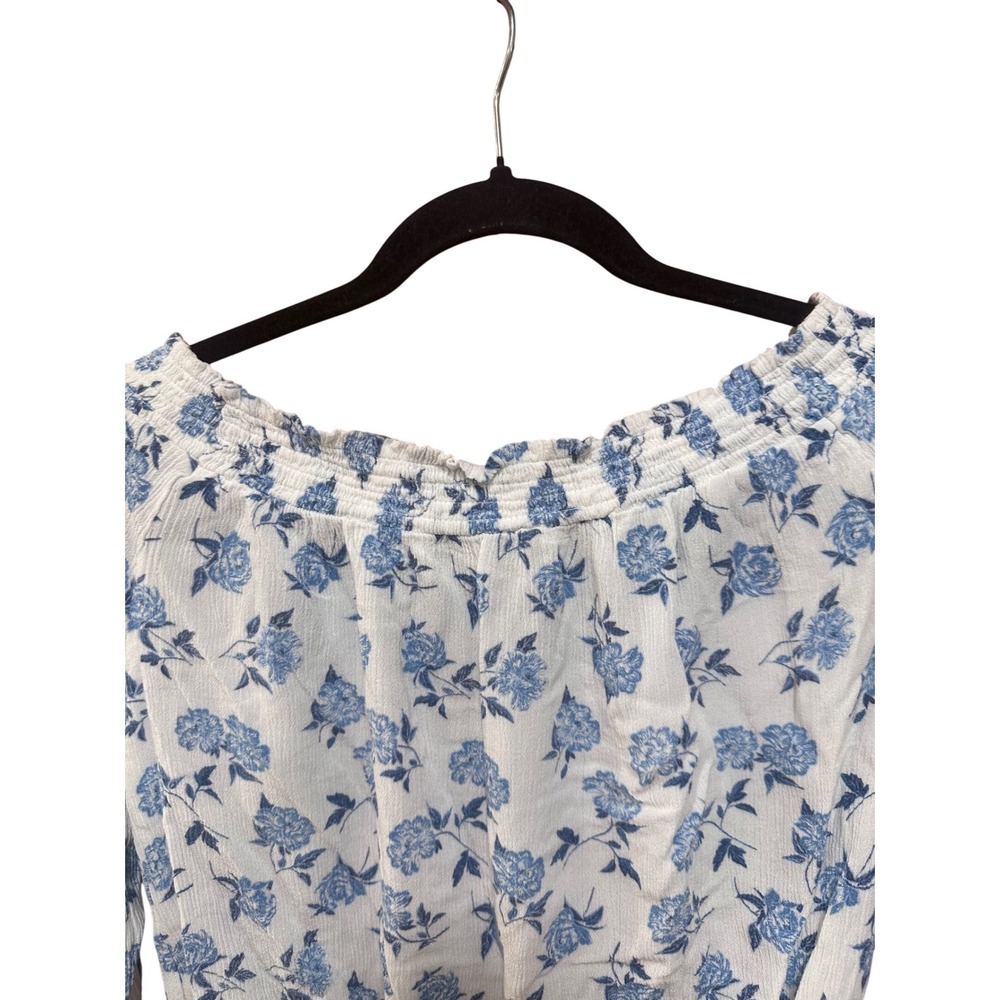 Vanilla Star Women Blue Floral Off Shoulder Crop Top Long Sleeve Blouse Size S - Picture 5 of 10